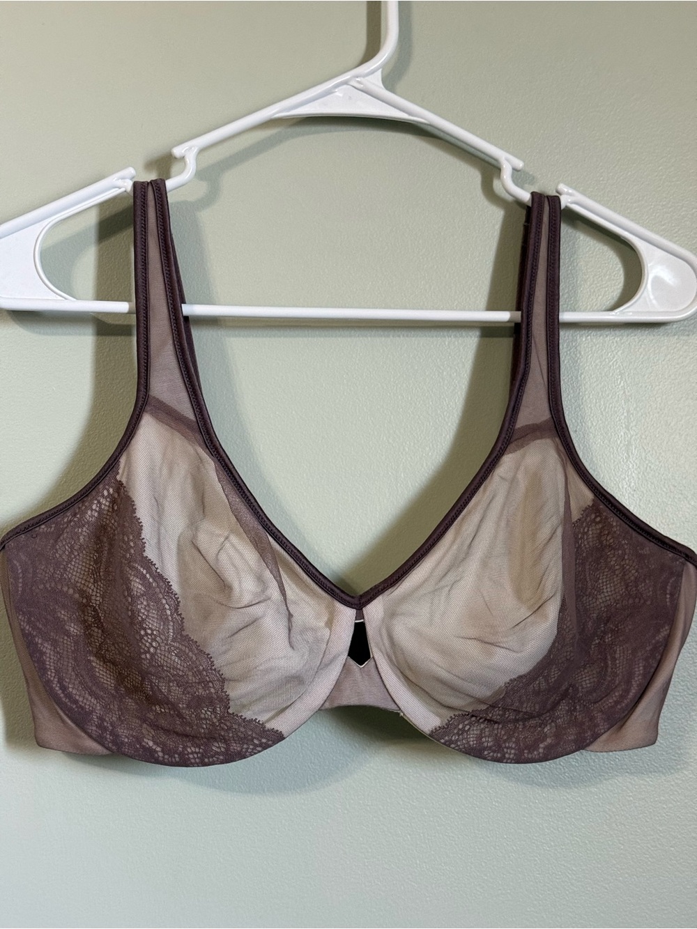 Lilyette by Maidenform Keyhole Minimizer Underwire Bra Lace Trim Mauve Plum 40C